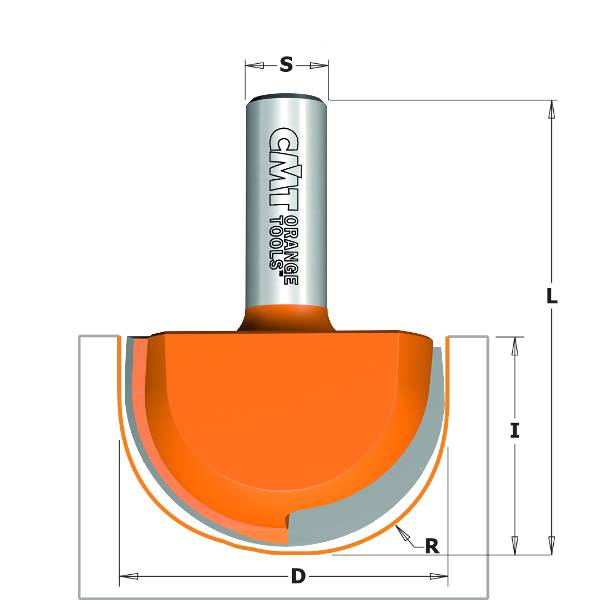 Fraise a rayon concave CMT; S=12 mm; D=50,8 mm; R=25,4 mm