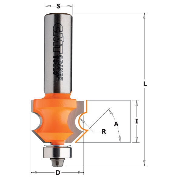 Fraise à rainurer CMT; S=12 mm; D=23,8 mm; R=4 mm; avec palier