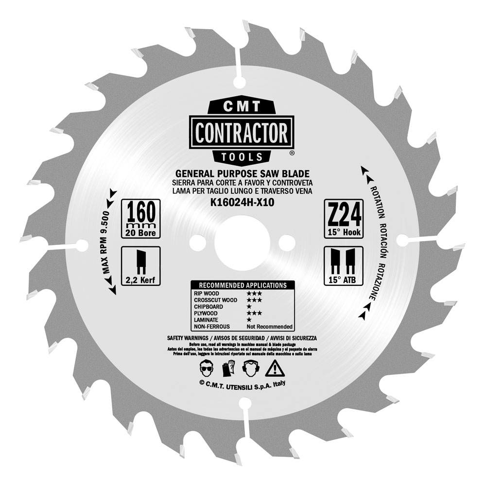 Lame de scie CMT Contractor; 165x1,7x20; Z24; 15°°