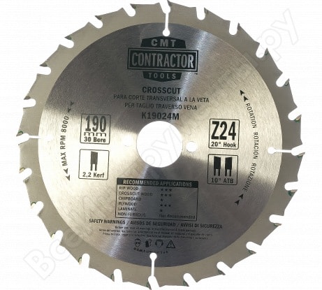 Lame de scie CMT Contractor; 190x2.2x30; Z24; 20°