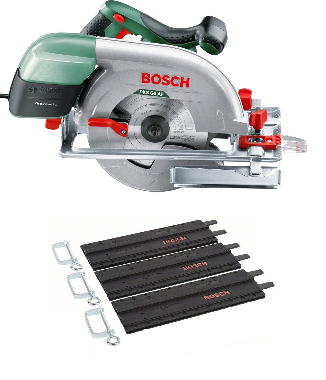 Scie circulaire Bosch PKS 66-2 AF + 3x35 cm de rail de guidage