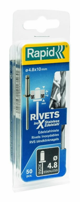 Rivets Rapid 5000380; 4,0x12 mm; 50 pcs .; acier inoxydable