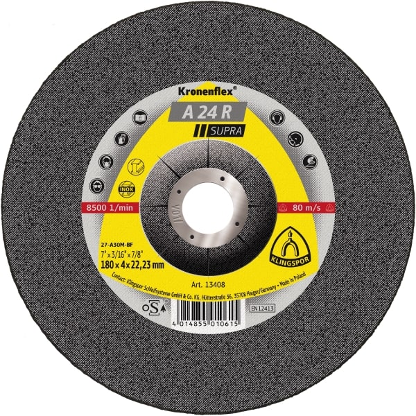 Disque a meuler Klingspor A 24 R Supra; 100x4x16 mm; 10 unités