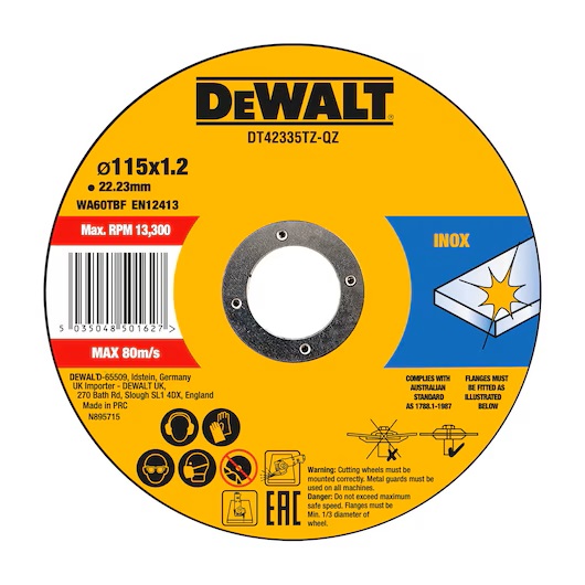 Disque abrasif DeWalt DT42335TZ; 115x1,2 mm; 10 unités