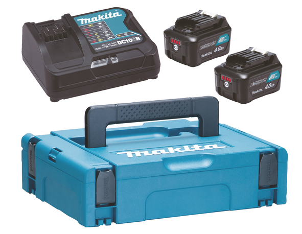 Ensemble d'accessoires Makita 197641-2; 12 V; 2x4,0 Ah accu + Chargeur DC10SB