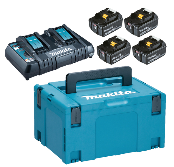 Ensemble d'accessoires Makita Powerpack; 18V; 4x6,0 Ah + DC18RD