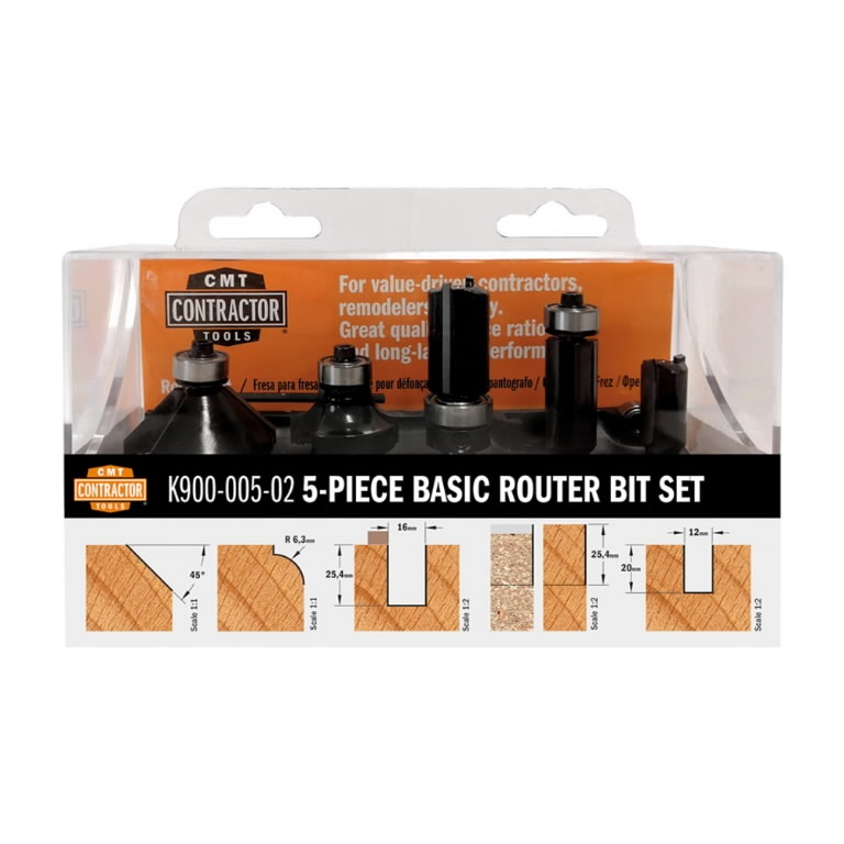 Coffret de forêts pour le bois CMT Contractor K900-005-02; 8mm; 5 unités