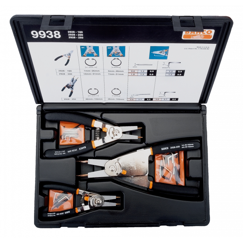 Set de pinces Bahco 9938; 160 mm; 200 mm; 250 mm; 3 unités