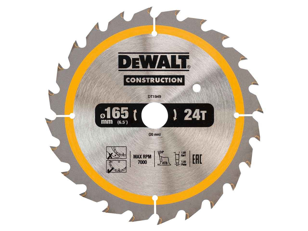 Lame de scie DeWalt; 165x1,86x20,0 mm; Z24; 20°