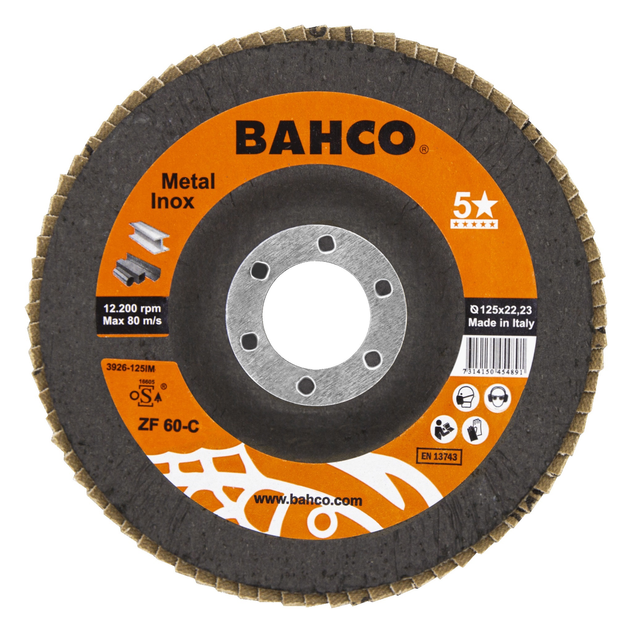 Meule-éventail Bahco Inox&Metal; 125 mm; C60