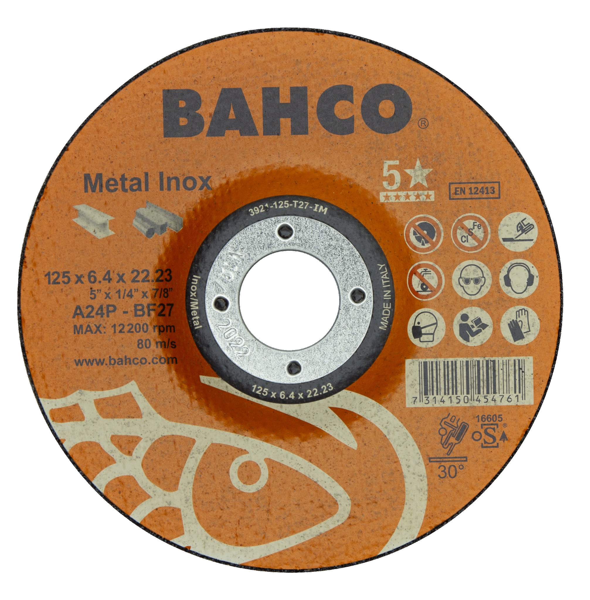 Disque a meuler Bahco Metal Inox; 125x6,4 mm