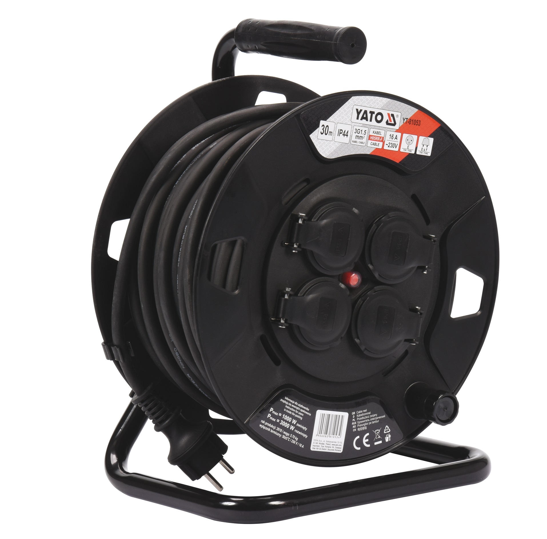 Rallonge avec bobine Yato YT-81053; 30 m; 3x1,5 mm²