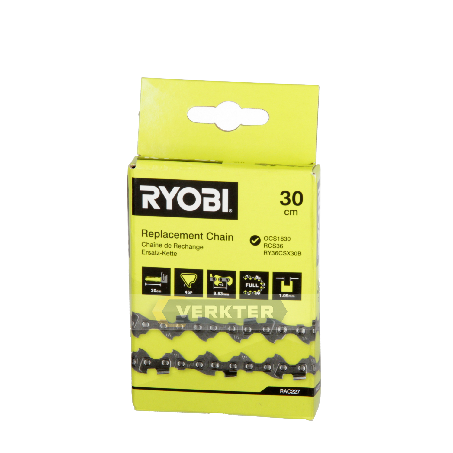 Chaîne de scie Ryobi RAC227 12''; 30 cm; 3/8''; 45; 1,1 mm