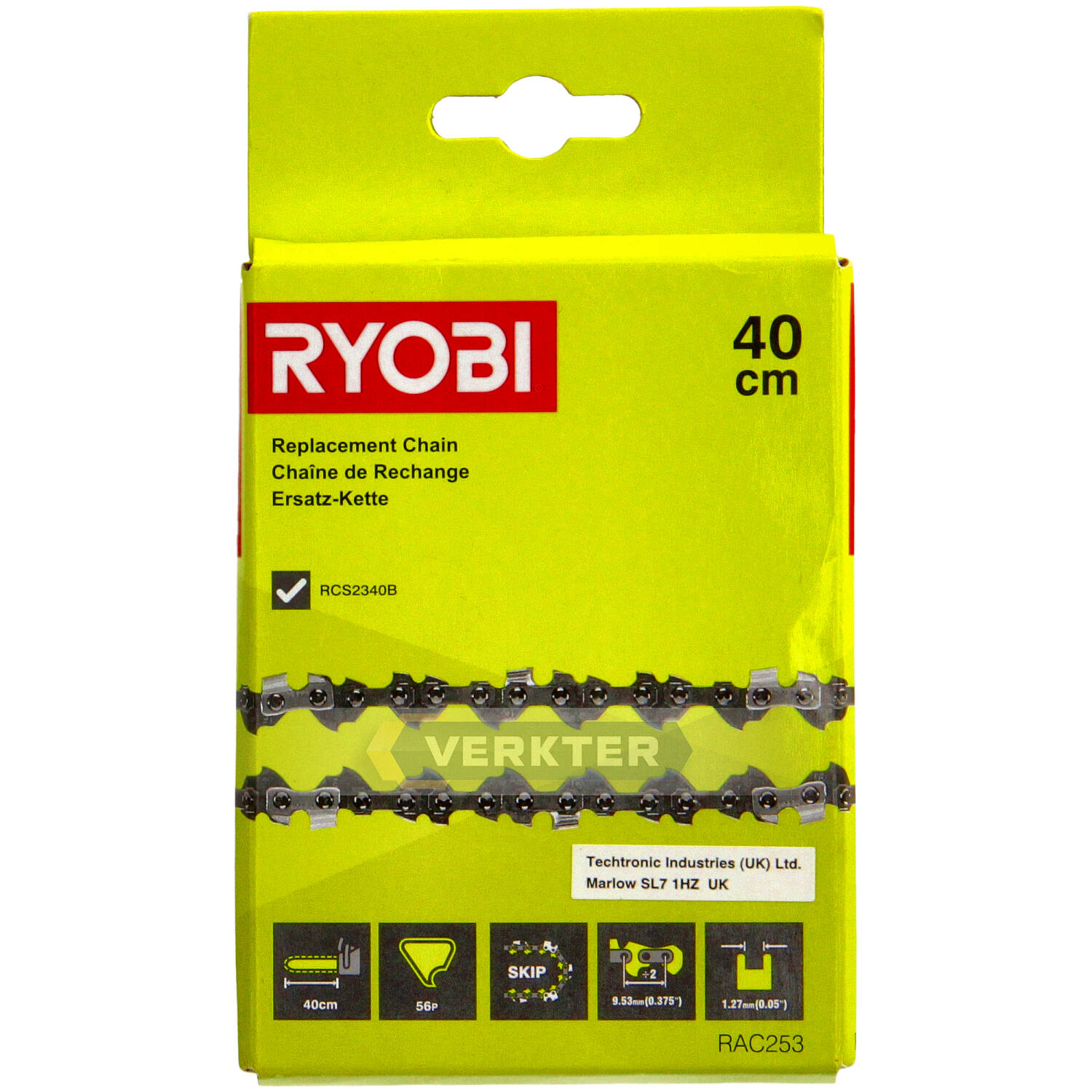 Chaîne de scie Ryobi RAC253 16''; 40 cm; 3/8''; 56; 1,3 mm