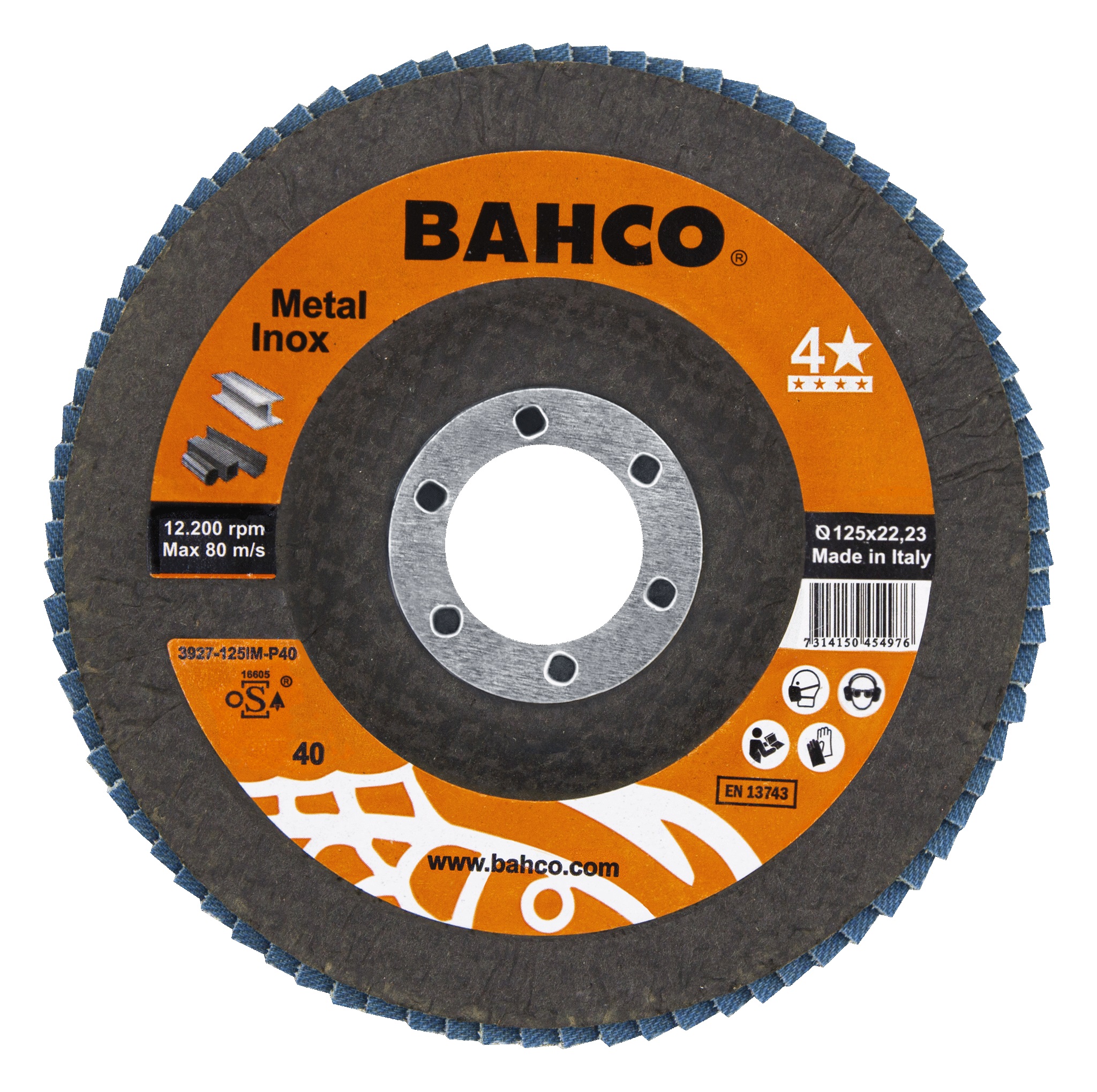 Meule-éventail Bahco Inox&Metal; 125 mm; P40