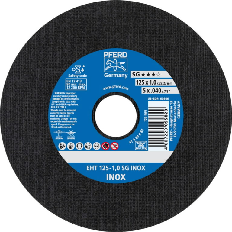 Disque abrasif Pferd SG Inox EHT; 125x1x22,23 mm