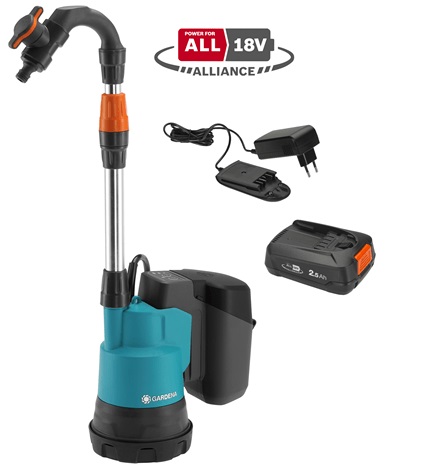 Pompe de réservoir d'eau de pluie Gardena 2000/2 P4A; 18 V; 1x2,5 Ah accu.