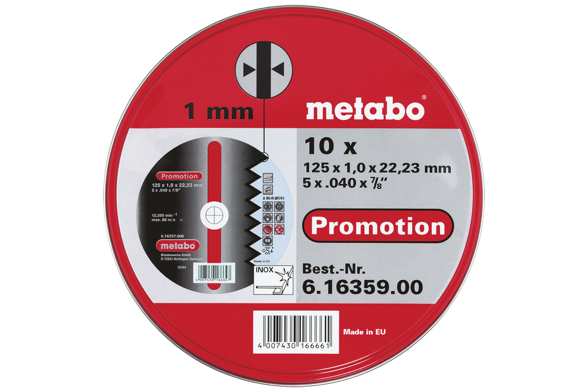 Disque abrasif Metabo 616359000; 125x1,0 mm; 10 pcs.; pour le métal