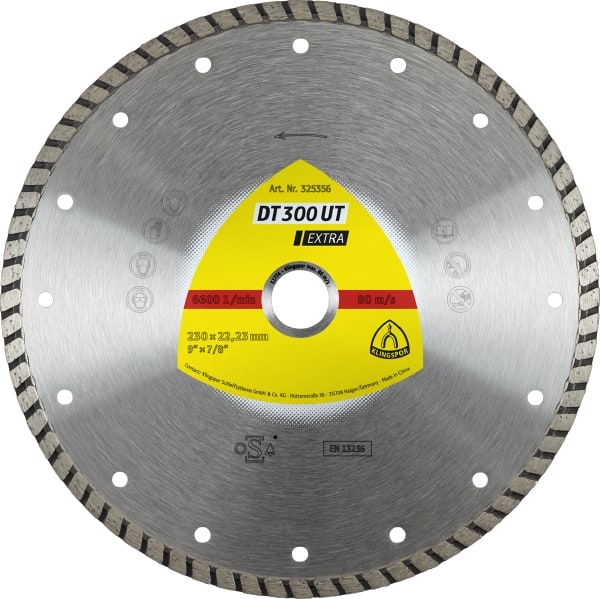 Disque à tronçonner diamant pour coupe humide Klingspor DT 300 UT Extra; 230x2,5x22,23...
