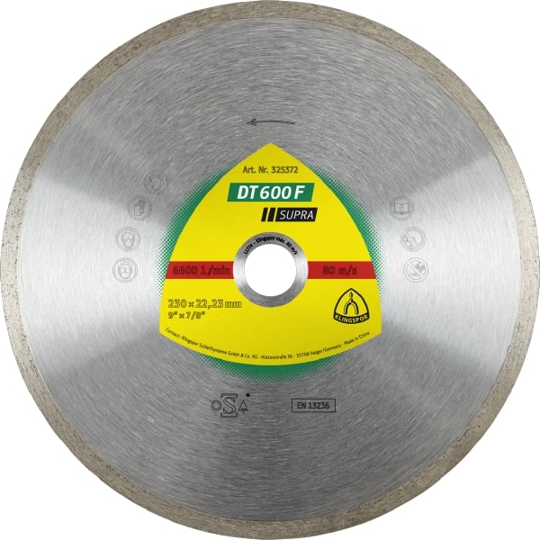 Disque à tronçonner diamant pour coupe humide Klingspor DT 600 F Supra; 180x1,6x30,0...