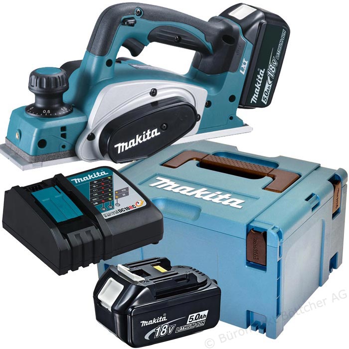 Raboteuse sans fil Makita DKP180RTJ; 18 V; 2x5,0 Ah accu.