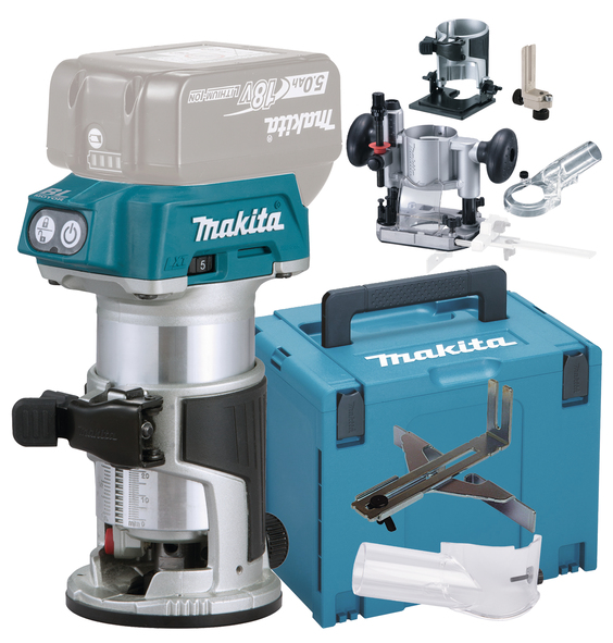Routeur sans fil Makita DRT50ZJX5; 18 V (sans batterie et chargeur) + Accessoires
