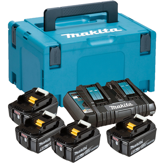 Ensemble d'accessoires Makita Powerpack; 18V; 4x5,0 Ah + DC18RD destiné aux outils sans...