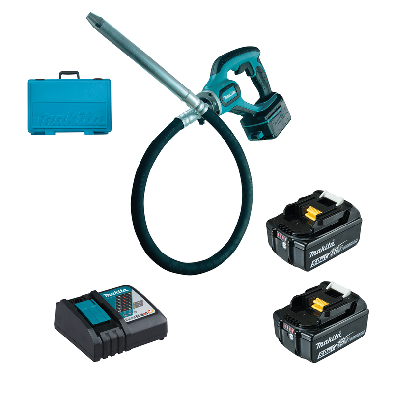 Vibrateur de béton Makita DVR450RTE; 18 V; 2x5,0 Ah accu.