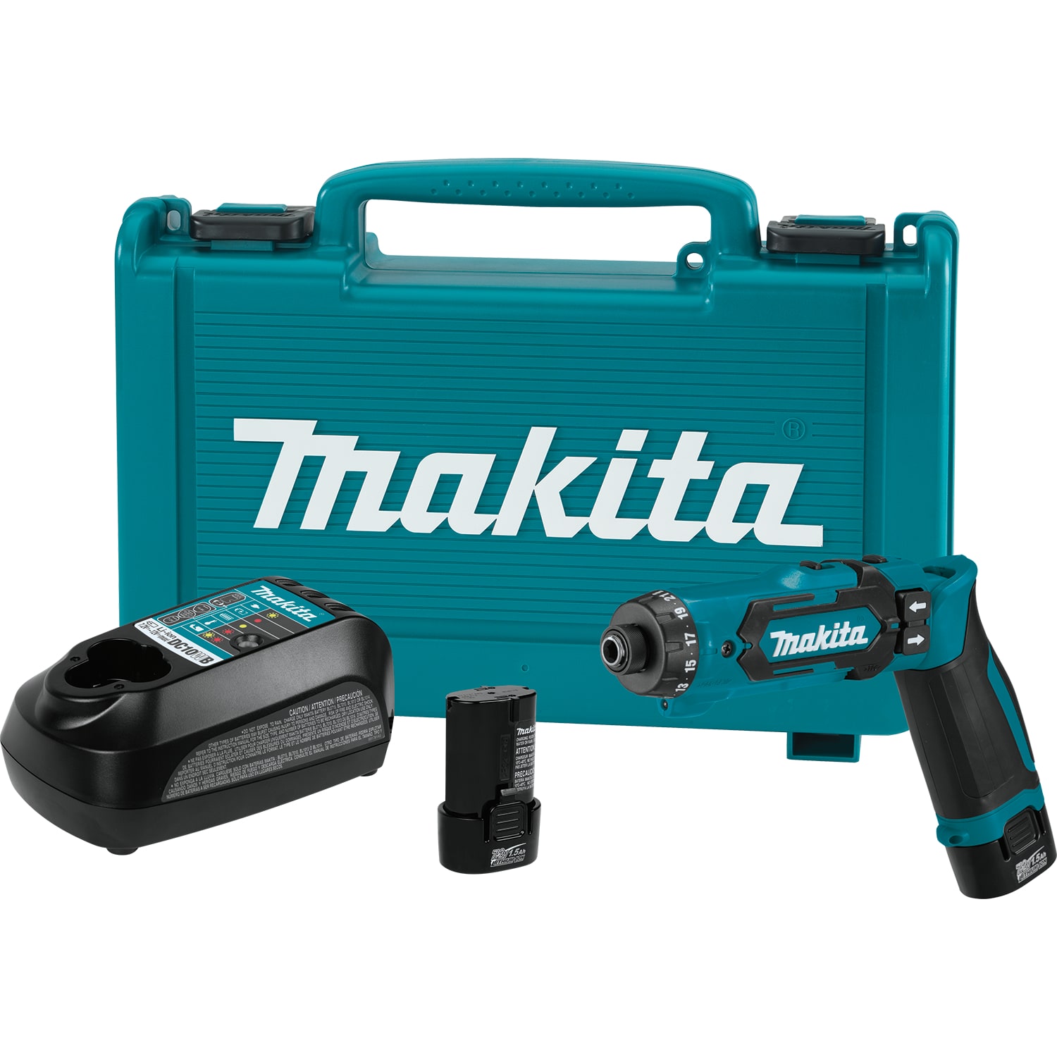 Perceuse Makita DF012DSE; 7,2 V; 2x1,5 Ah accu.