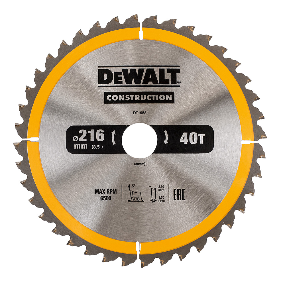 Lame de scie DeWalt; 216x2,6x30,0 mm; Z40; -5°