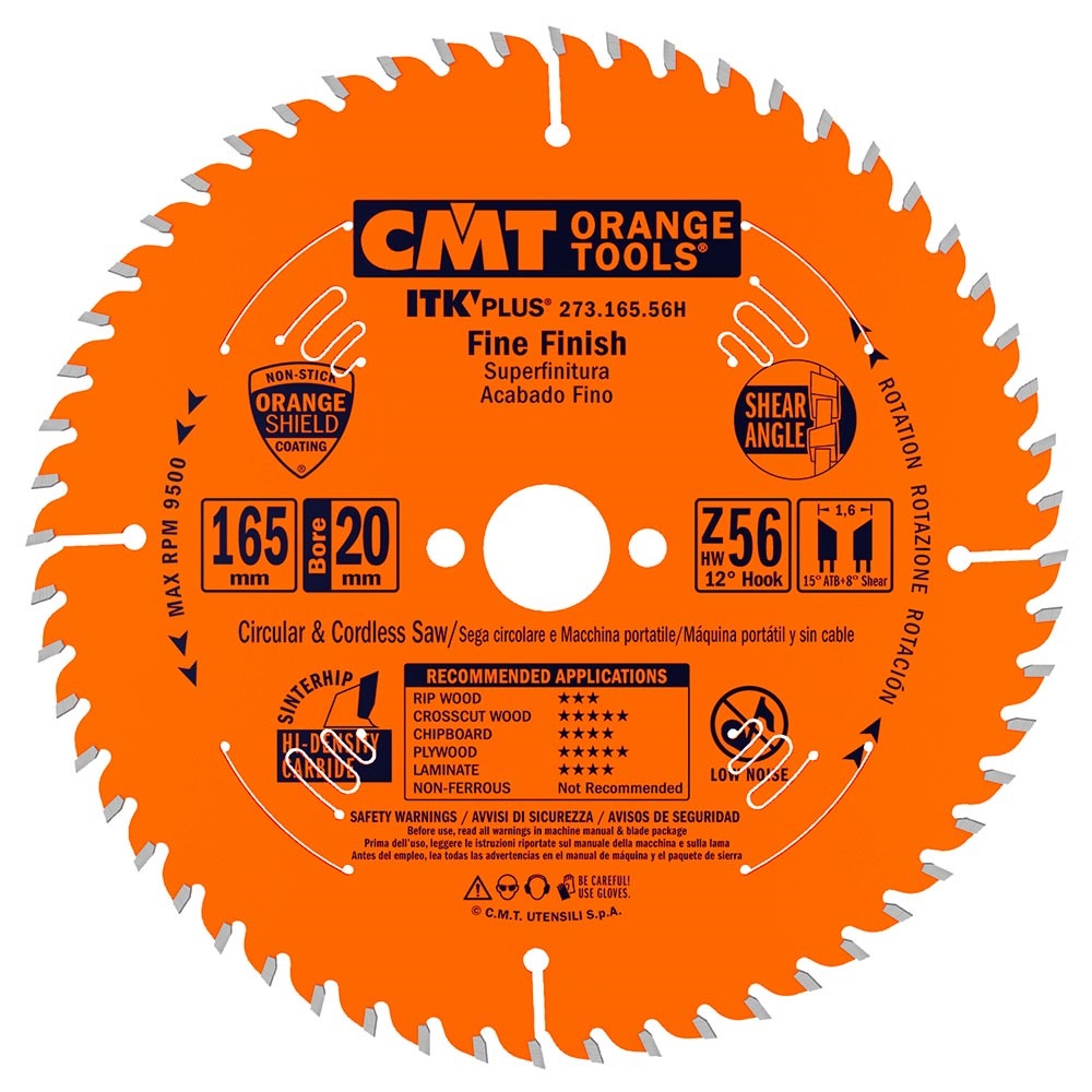 Lame de scie CMT ITK-Plus® 271; 165x1,6x20; Z56; 15°