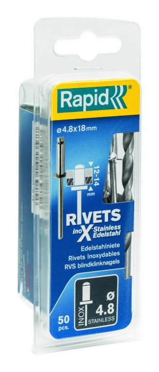 Rivets Rapid 5000397; 4,8x18 mm; 50 pcs .; acier inoxydable