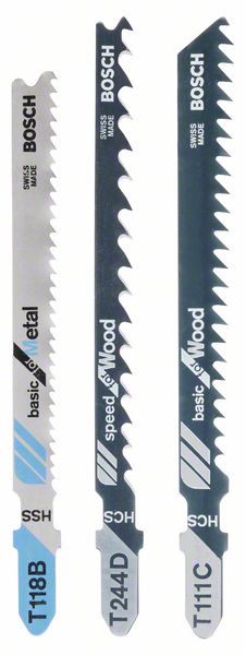 Jeu de lames de scie sauteuse Bosch 1xT111C.T244D.T118B; 3 unités