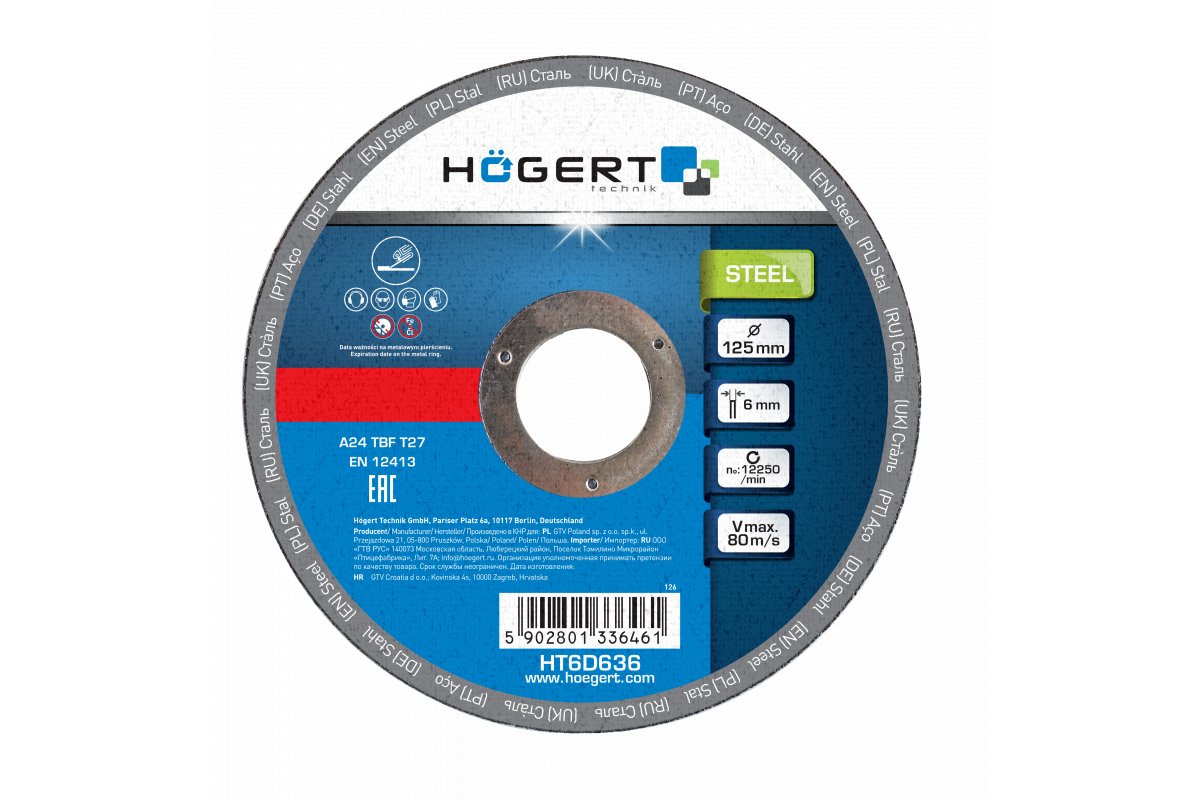 Disque a meuler Hogert HT6D636; 125x22,23 mm