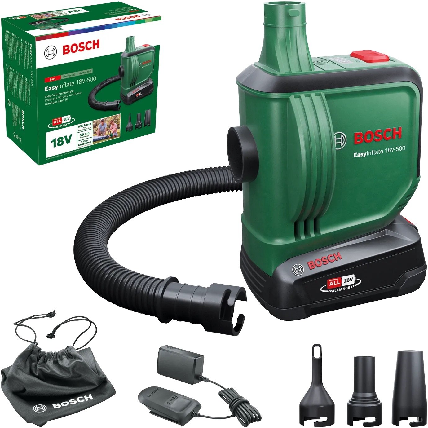 Pompe à air sans fil Bosch EasyInflate 18V-500; 18 V; 1x2,0 Ah accu.