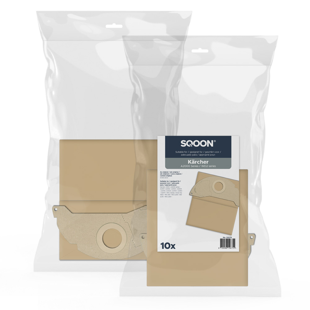 Sacs en papier pour aspirateur SQOON 32275; Karcher A2004; 10 unités