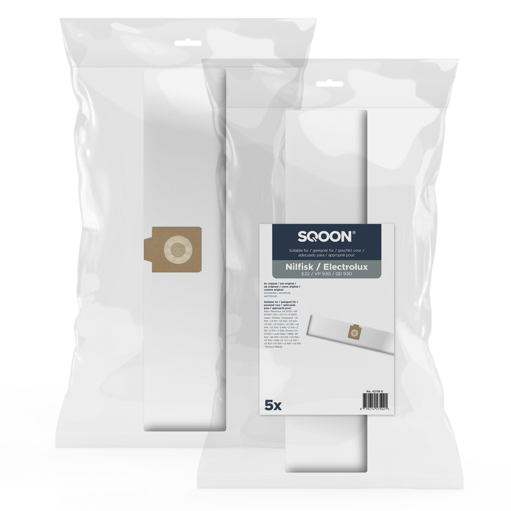 Sac à poussière en tissu SQOON 42118-5; Nilfisk/Electrolux E22 GD 930; 5 unités