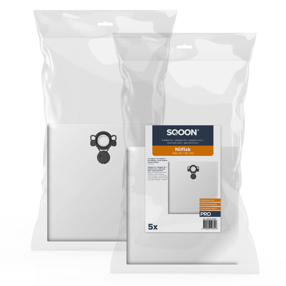 Sac à poussière en tissu SQOON 42279-5PRO; Nilfisk Attix 30/40/50 series PRO; 5 unités