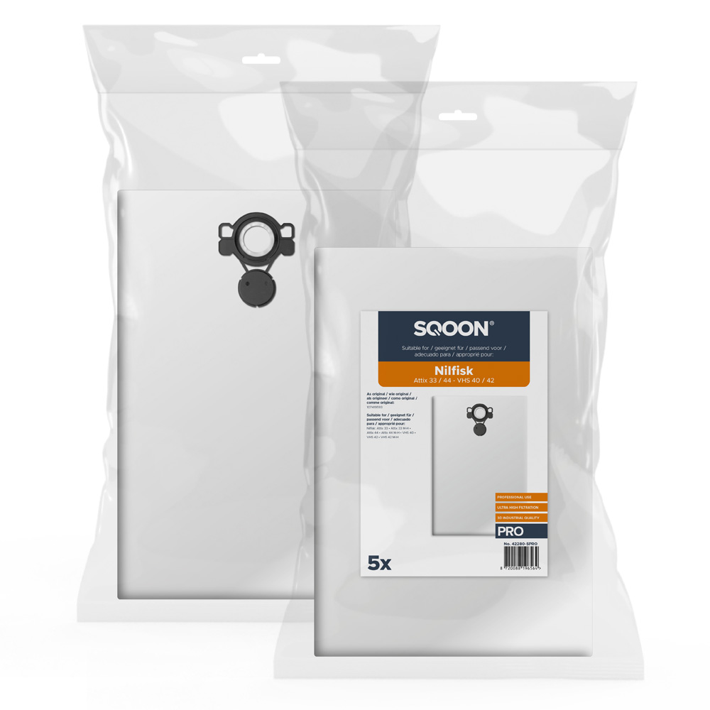 Sac à poussière en tissu SQOON 42280-5PRO; Nilfisk Attix 33/44 - VHS 40/42 PRO; 5 unités