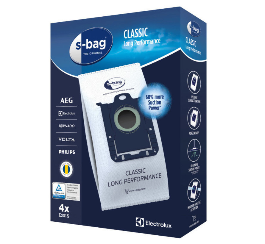 Sac à poussière en tissu AEG 42078OS; Electrolux SBAG 2.0 E201S Ori.; 4 unités