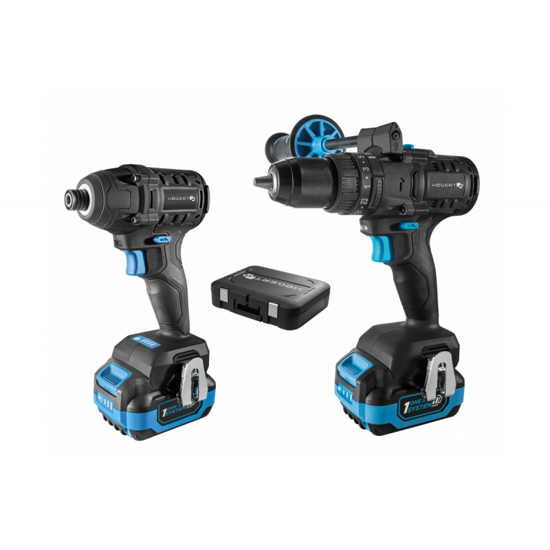 Ensemble d'outils Hogert HT2E248-B224IPD (HT2E224-0PD + HT2E225-0ID); 18 V; 1x2,0/4,0 Ah accu.