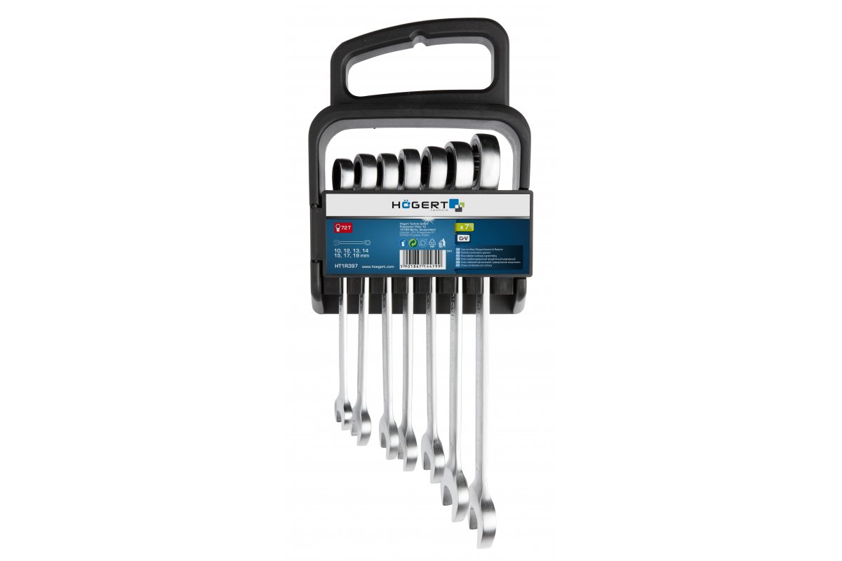 Ensemble de clés combinées Hogert HT1R397; 10-19 mm; 7 unités