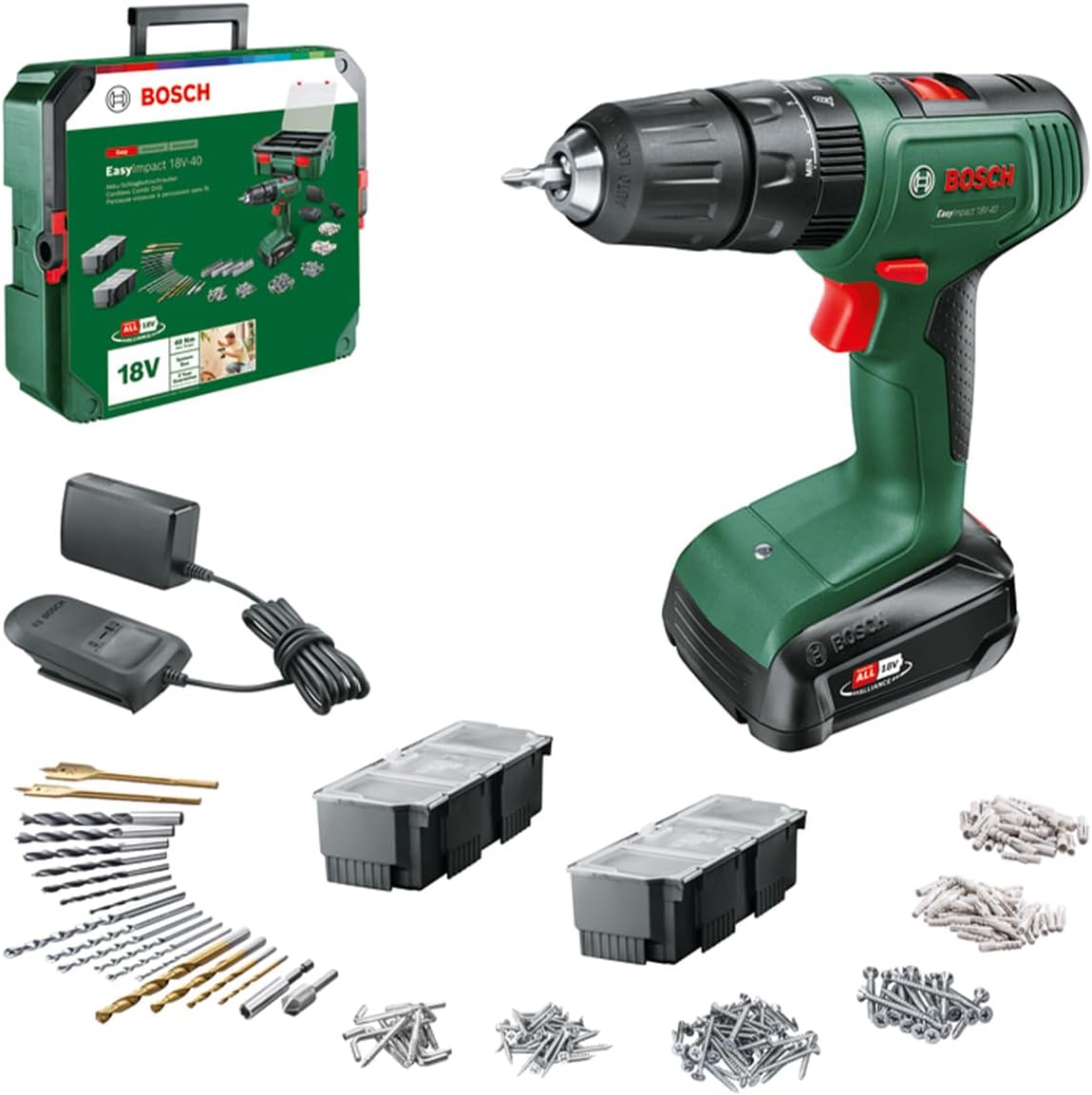 Perceuse à percussion sans fil Bosch EasyImpact 18V-40; 18 V; 1x1,5 A accu. + Accessoires
