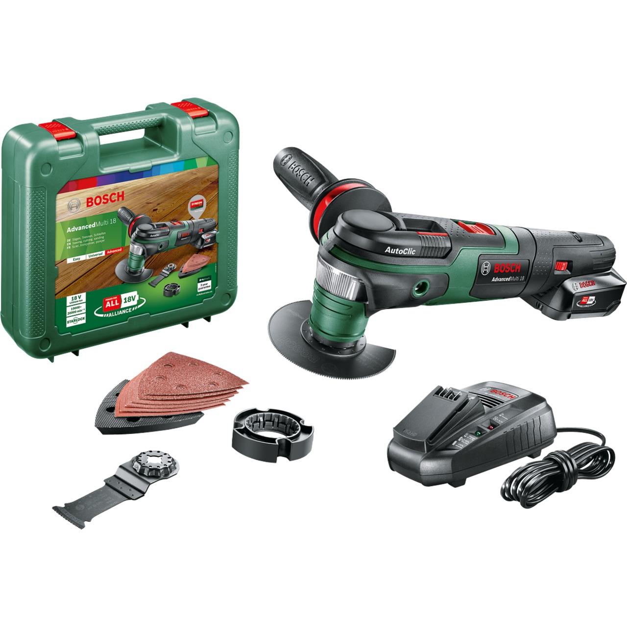 Outil Multi-fonction Bosch AdvancedMulti 18; 18 V; 1x2,5 Ah accu. + Accessoires