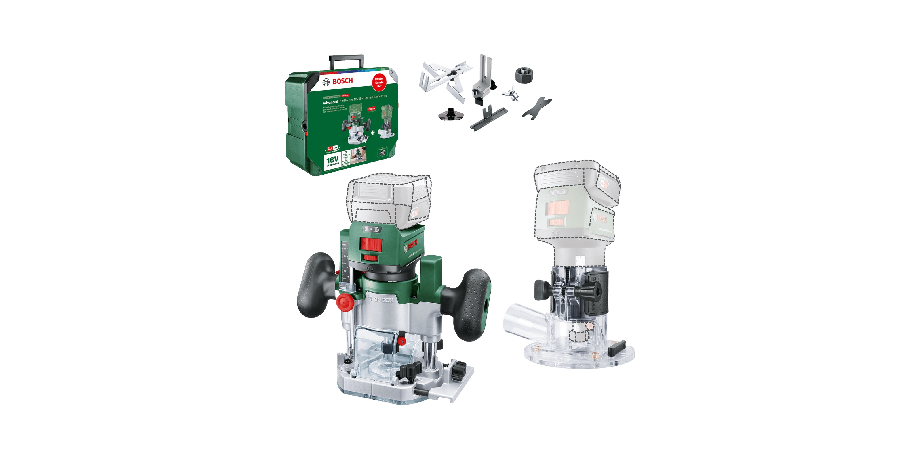 Routeur sans fil Bosch AdvancedTrimRouter 18V-8; 18 V (sans batterie et chargeur) + Accessoires