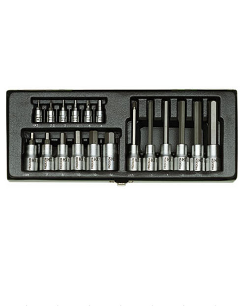 Jeu de clés à douilles avec embouts hexagonaux Proxxon 1/4''+1/2''; 18 unités