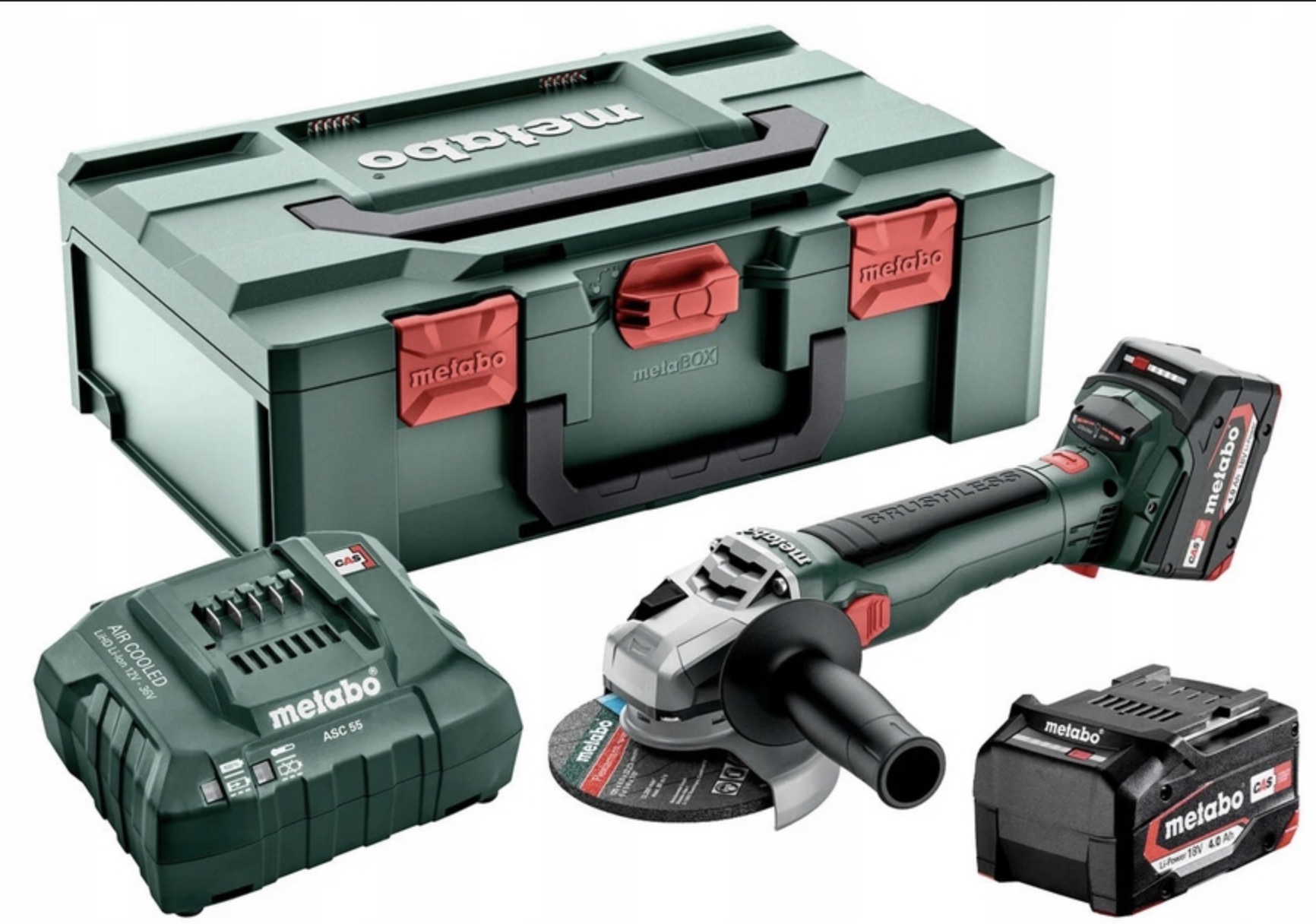 Meuleuse d'angle Metabo W 18 LT BL 11-125; 18 V; 2x4,0 Ah accu.