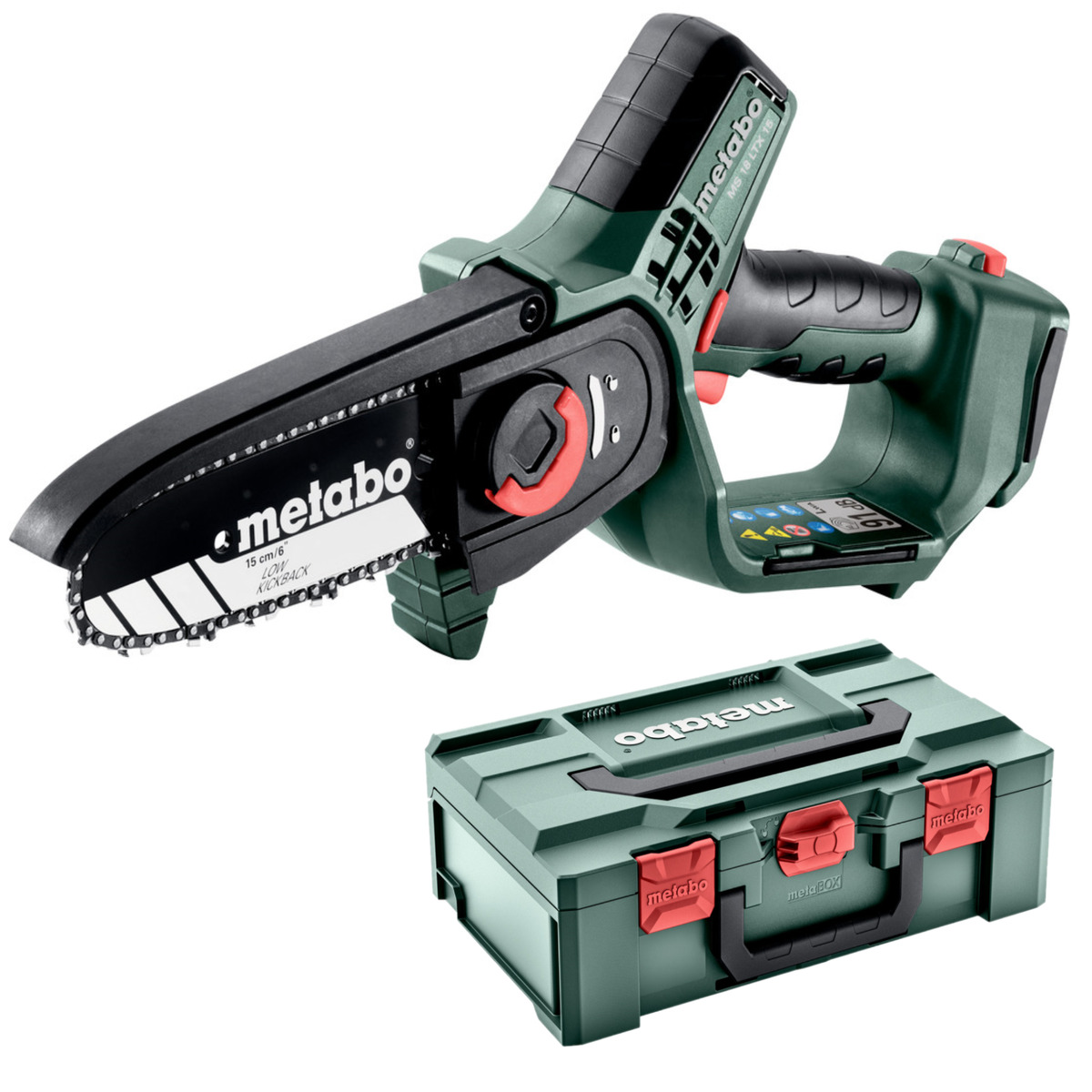 Tronçonneuse de branches Metabo MS 18 LTX 15; 18 V; 15 cm rail de guidage (sans batterie et chargeur)