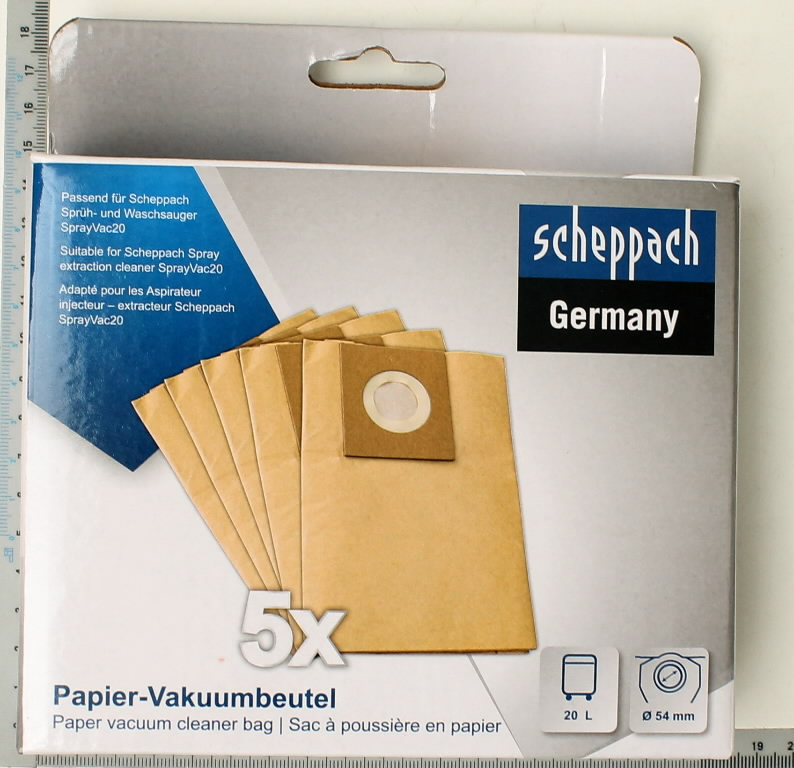 Sacs en papier pour aspirateur Scheppach SprayVac20; 5 unités