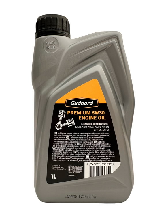 Pétrole Gudnord Premium 5W30; 1 l; pour engins de jardinage avec moteurs 4 temps